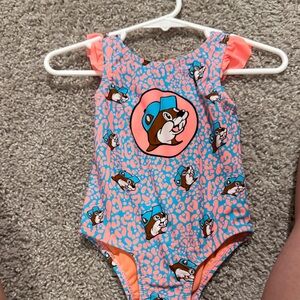 Kids Swim One Piece with Cartoon Print - Blue and Orange